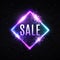 Sale Light 3d neon square discount sign on black.