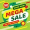 Sale mega discount up to 50% off. Concept promotion banner. Green color. Advertising poster.