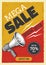 Sale megaphone poster. Vintage bullhorn with sale banner, news and ads grunge flyer concept. Vector alert and attention