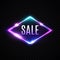 Sale neon banner glowing. Electric rhombus border.