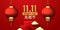 Sale offer banner for 11 11 singles day china shopping promotion with red background and 3d asian lantern and 3d cylinder podium