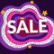 Sale papercut banner. Big word on bright paper background. Violet, purple and yellow colors.