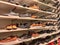 SALE in the Shoe shop- leather shoes, on display in a department store