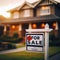 For Sale sign sits outside a suburban residential house