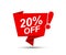 Sale of special offers. Discount with price 20. Bubble speech ad with a red label for an advertising campaign - vector