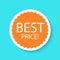 Sale sticker icon isolated on a blue background. Orange color special offer, discount tag. Best price inscription. Simple