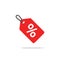 Sale tag icon vector, flat cartoon discount label red colored on rope, clearance symbol, special deal clearance sale tab