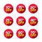 Sale tags set vector badges template, 10 off, 15, 20, 25, 30, 40, 50, 60, 70 percent sale label symbols, discount