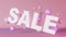 Sale text discount banner Hot offer Best price 3d animation 4K pink background neon light. Purple levitating spheres.