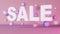 Sale text discount banner Hot offer Best price 3d rendering card pink background neon light. Purple levitating spheres