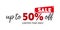 Sale up to 50 percent off handwritten and display tipography lettering black red white background banner