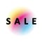 Sale Vector Symbol. Rainbow Halftone Circle Below. White Background. Circle Made of Dots. Black Text.