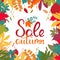 Sales banner with multicolor autumn leaves. Vector