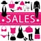 Sales event. Clothing poster. Pink and black design.