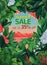 Sales flyer with the inscription discounts up to 35% off, tropical background, summer sale