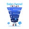 Sales funnel with mix race old people full length cloud synchronization stages business infographic. purchase diagram