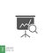 Sales index solid icon. Magnifying glass, revenue sale chart statistics analysis process