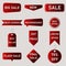 Sales label icon set. Red marketing tag with selling bargain announcment.