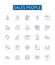 Sales people line icons signs set. Design collection of Salespeople, Sellers, Vendors, Brokers, Representatives