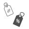 Sales and price black and white icon. Black price discount tag on the white background. Black outline sale tag