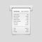 Sales printed receipt, shopping paper bill atm mockup