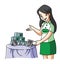 Sales Woman Offering Products Color Illustration Design