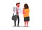 Salesman offering goods to a woman. Simple flat illustration