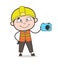 Salesman Presenting Camera - Cute Cartoon Male Engineer Illustration