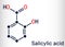 Salicylic acid molecule. It is a type of phenolic acid. Skeletal chemical formula