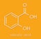 Salicylic acid molecule. Used in cosmetics, in dermatological medicines, etc. Skeletal formula.