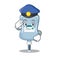 Saline bag Cartoon mascot performed as a Police officer