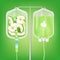 Saline bag plastic and Green vitamin apple juice bag, Healthy food and juice concepts. Realistic with 3D vector