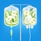 Saline bag plastic and Green vitamin apple juice bag, Healthy food and juice concepts. Realistic with 3D vector
