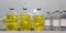 Saline bottles on the medical table in intensive care