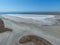 Saline Salt Lake in the Azov Sea coast. Former estuary. View from above. Dry lake. View of the salt lake with a bird\'s eye view