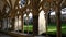 Salisbury cathedral cloisters, clear cold day.