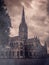 Salisbury cathedral with fog