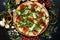 Salmon and arugula pizza tasty restaurant meal