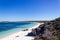 Salmon Bay on Rottnest Island with its vibrant blue waters perfect for snorkelling, Rottnest Island, Australia