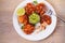 Salmon burgers with avocado salsa. Salmon cakes.