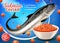 Salmon Caviar Banner Fish and Red Roe Label Design