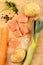 Salmon chunks and vegetable to make fish soup