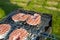 Salmon cooking on a grill