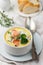 Salmon creamy soup with vegetables