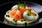 Salmon eggs food potato. Generate Ai