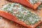 Salmon fillets with salt, sugar and dill