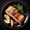 Salmon Fish Delicious Sea Food Breath Taking Mouth Watering Gourmet Meals Hyperrealistic Grilled Salmon Platter with Fresh Vegetab