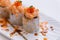 Salmon Maki Topping with Salmon Tatare and Ebiko