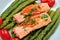 salmon with organic asparagus on a plate