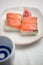 Salmon oshizushi and sake